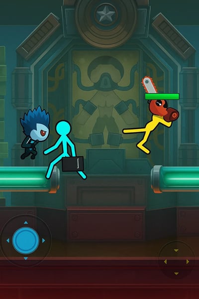 A stickman is holding a briefcase.